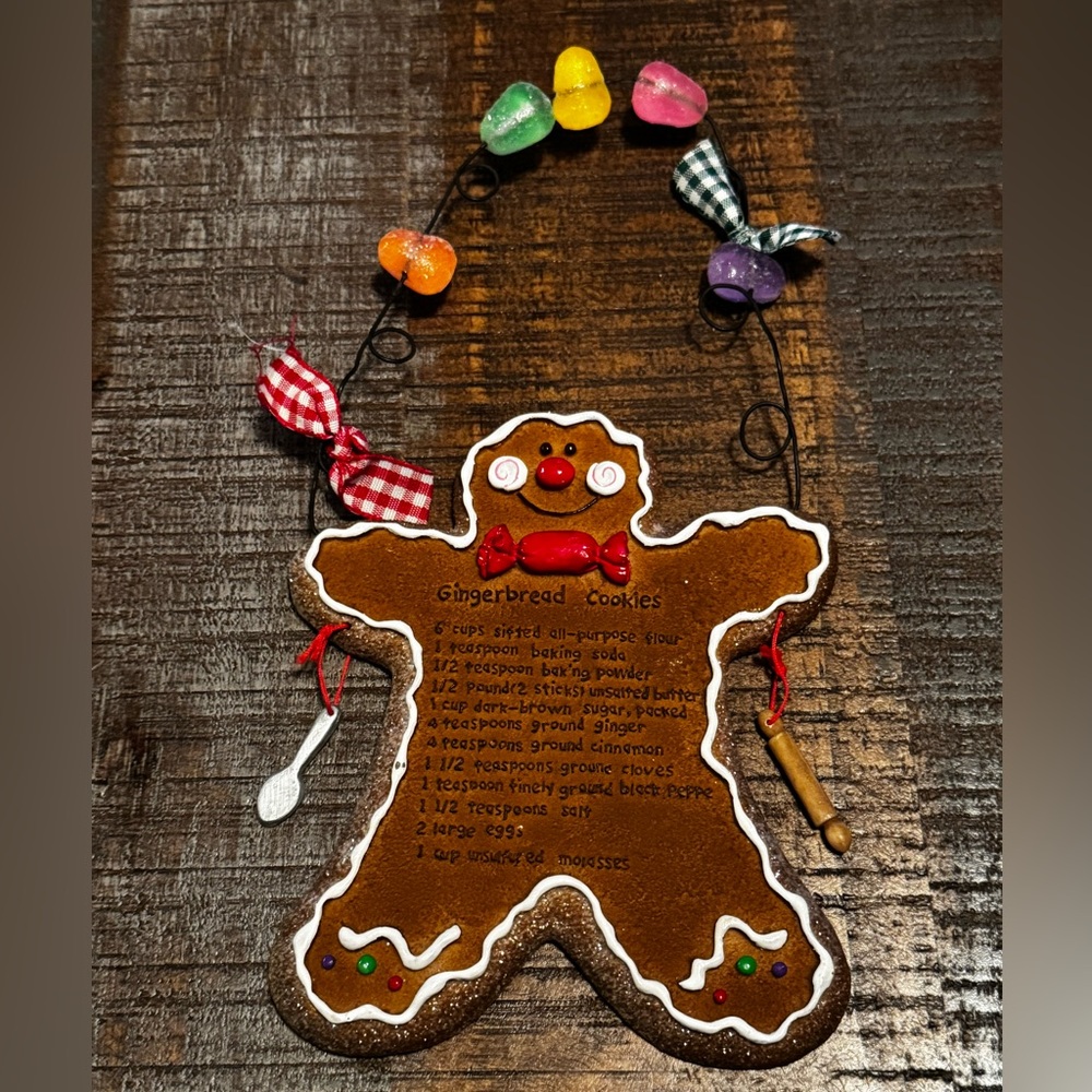 Gingerbread Cookie Recipe Decoration Wall Hanging 11 X 6 inches